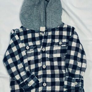 Tucker + Tate Blue and White Plaid Kids Jacket with Gray Hood